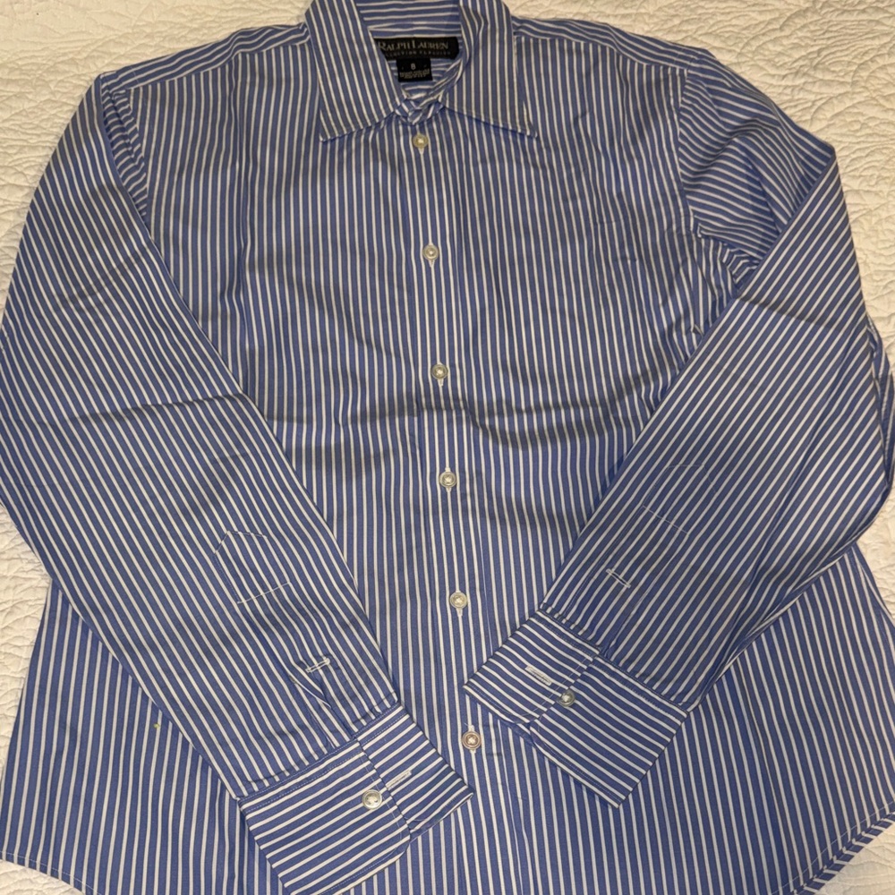 Ralph Lauren Blue and White Striped Button-Down Shirt